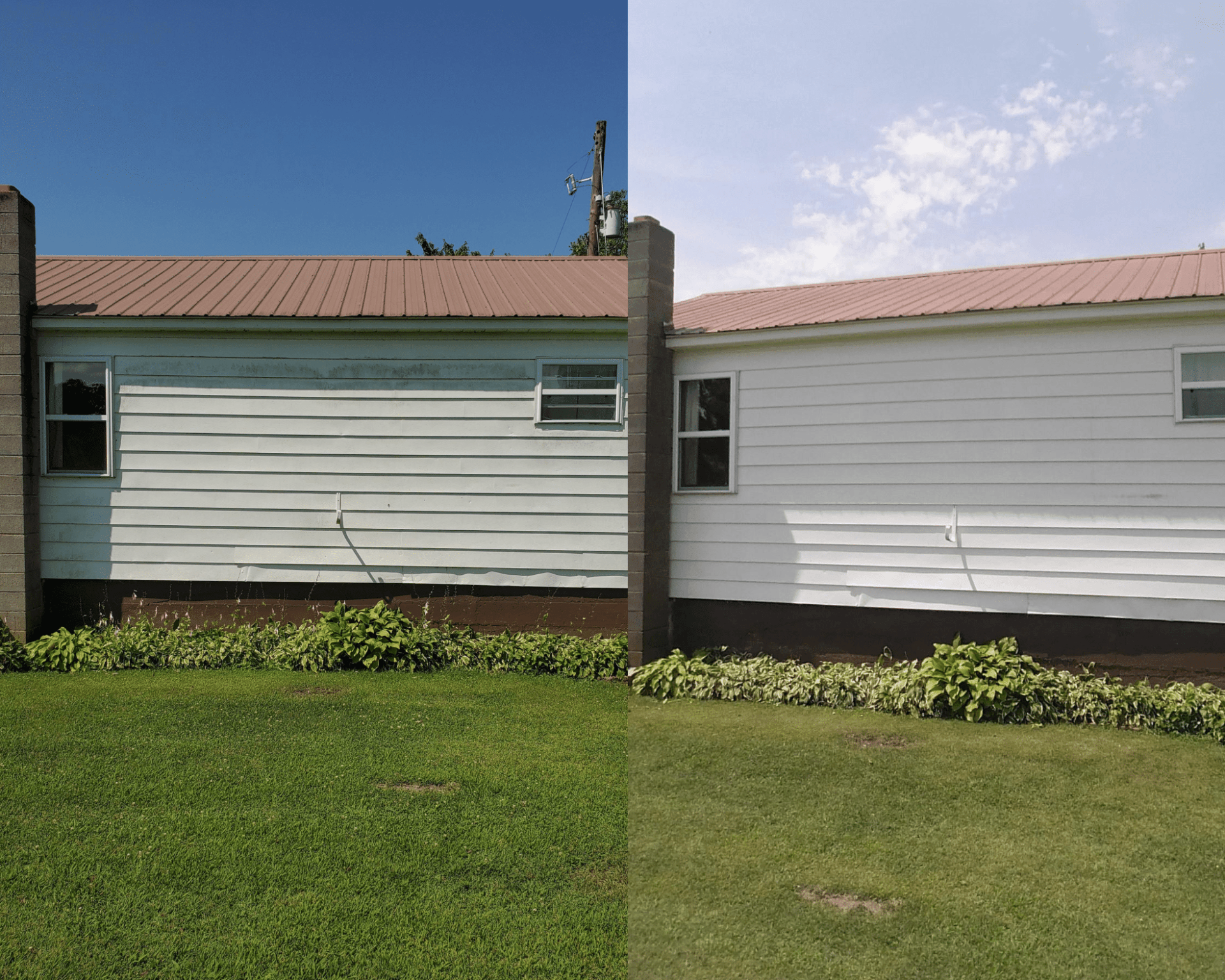 A before and after photo of a mobile home
