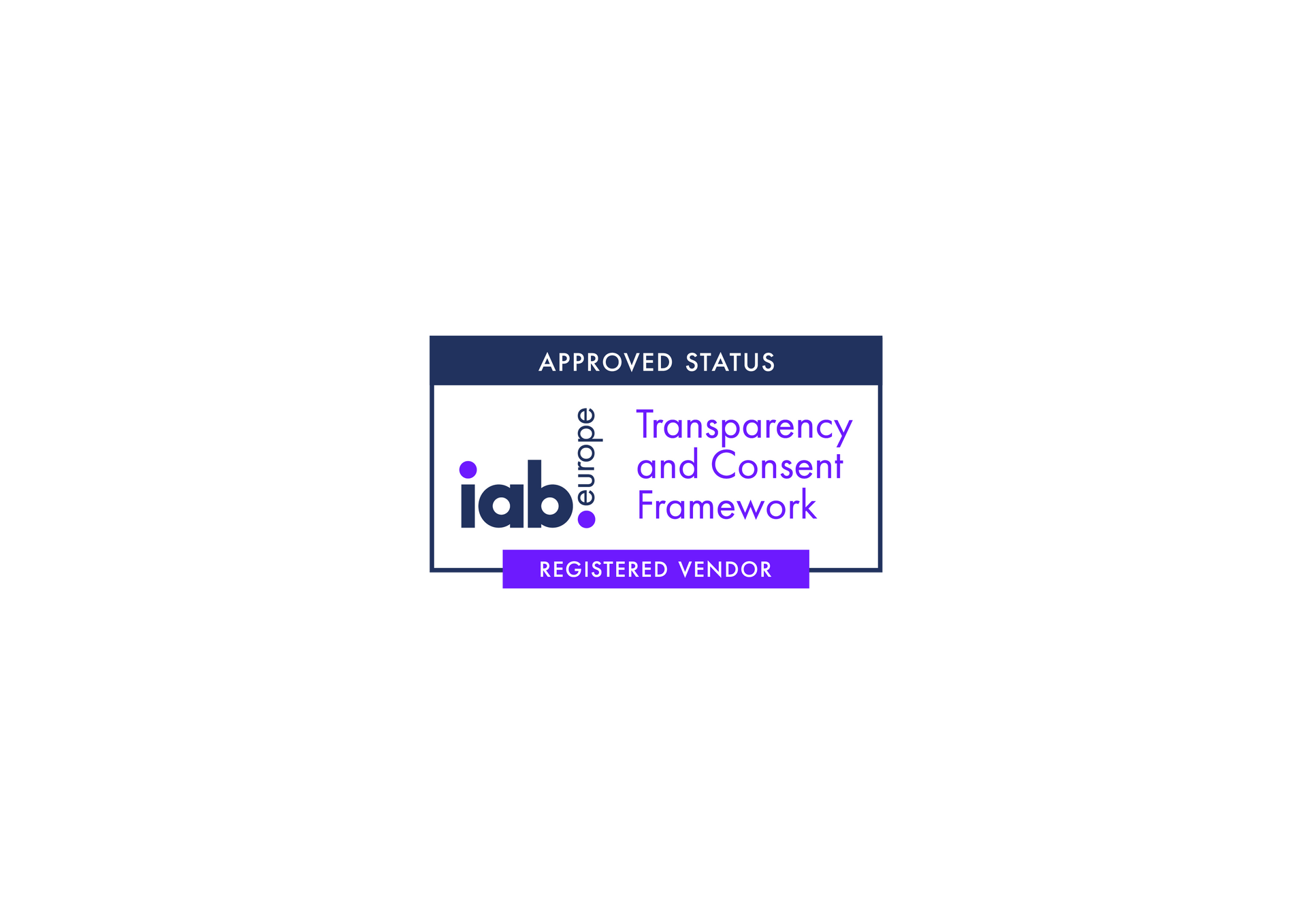 IAB Europe Transparency and Consent Framework logo. Dark blue and purple, white text.