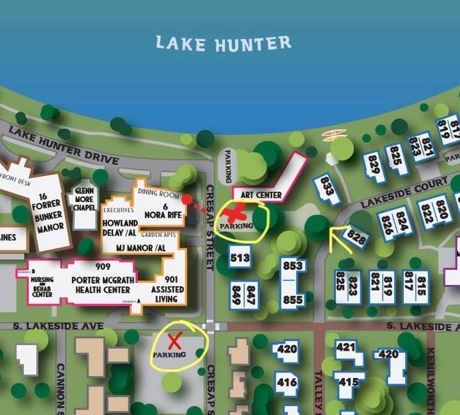 A map showing the location of lake hunter drive