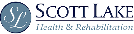 Scott Lake Health & Rehabilitation logo with blue circle and stylized “SL” beside the name