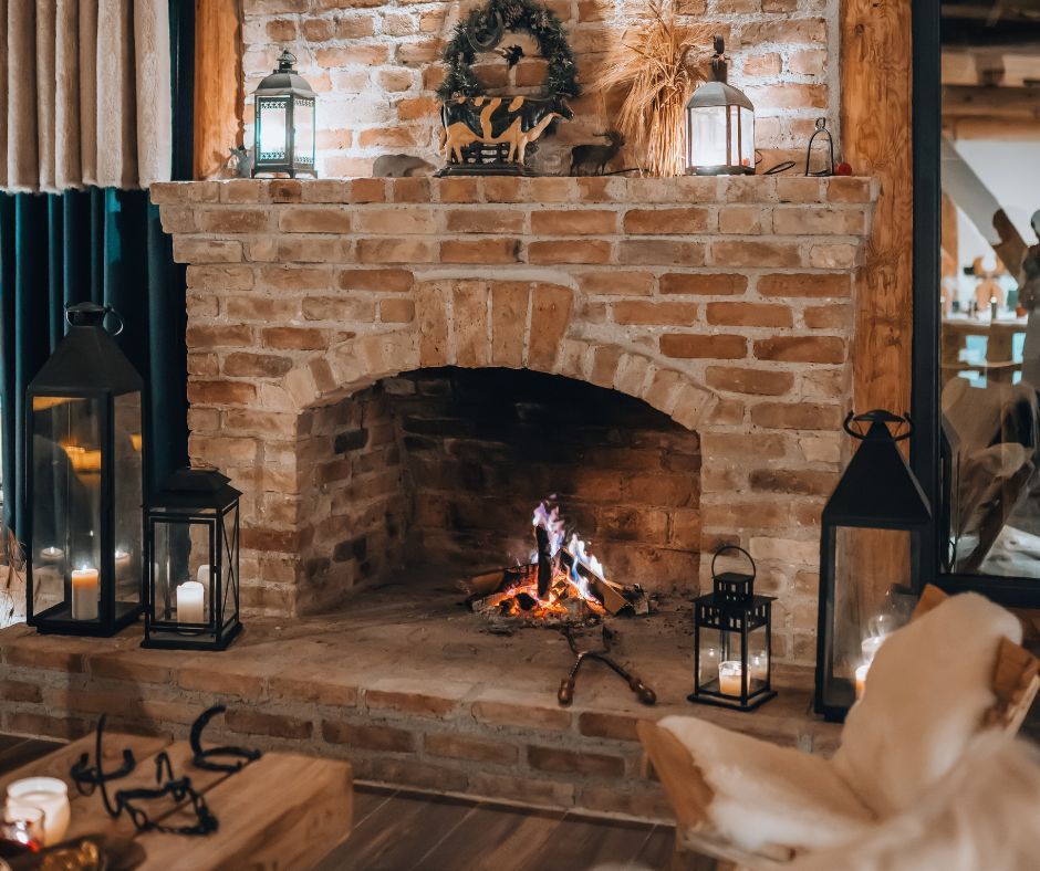 A brick fireplace