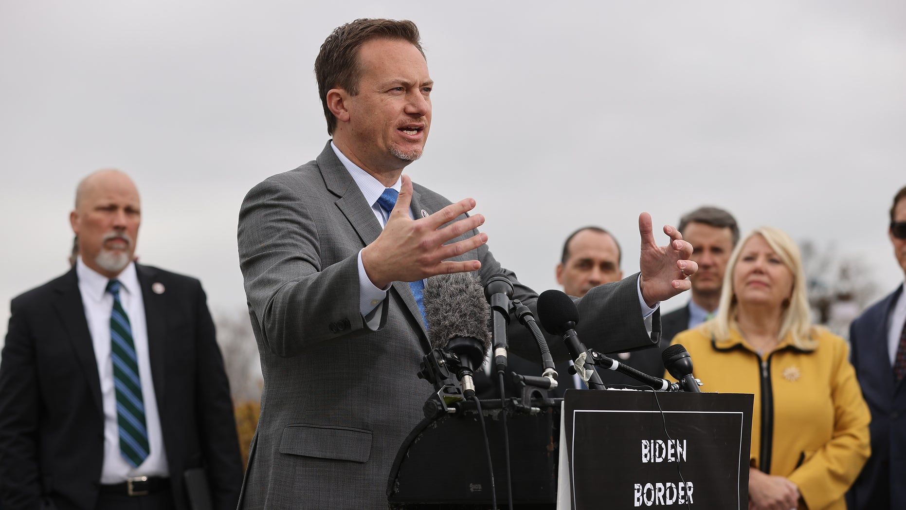 Rep. Michael Cloud speaks during a news conference with members of the House Freedom Caucus on March 17, 2021, in Washington, D.C. (Chip Somodevilla/Getty Images)