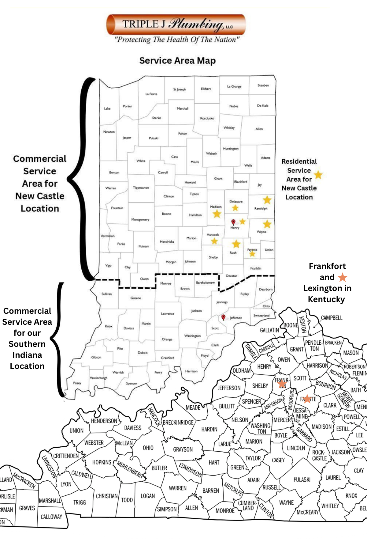 A map of indiana showing service areas for commercial and residential services.