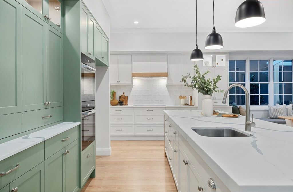 White and Green Accent Colour of the Kitchen | Strathpine, Qld | Strathpine Design & Drafting