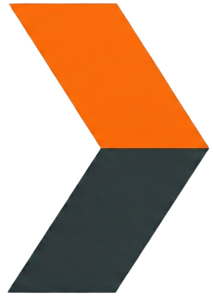 Orange and charcoal chevron pointing diagonally upwards.