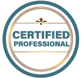 A certified professional logo in a circle on a white background.