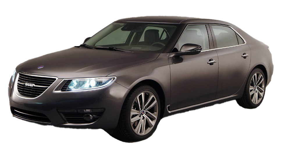 A saab car is sitting on a white surface