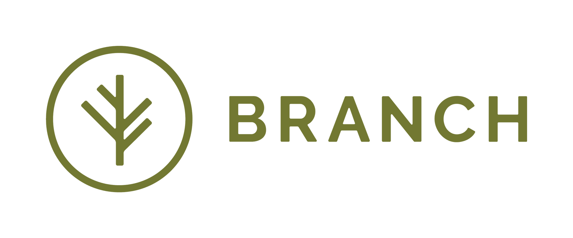 Branch logo with a tree icon inside a circle, and text to the right.