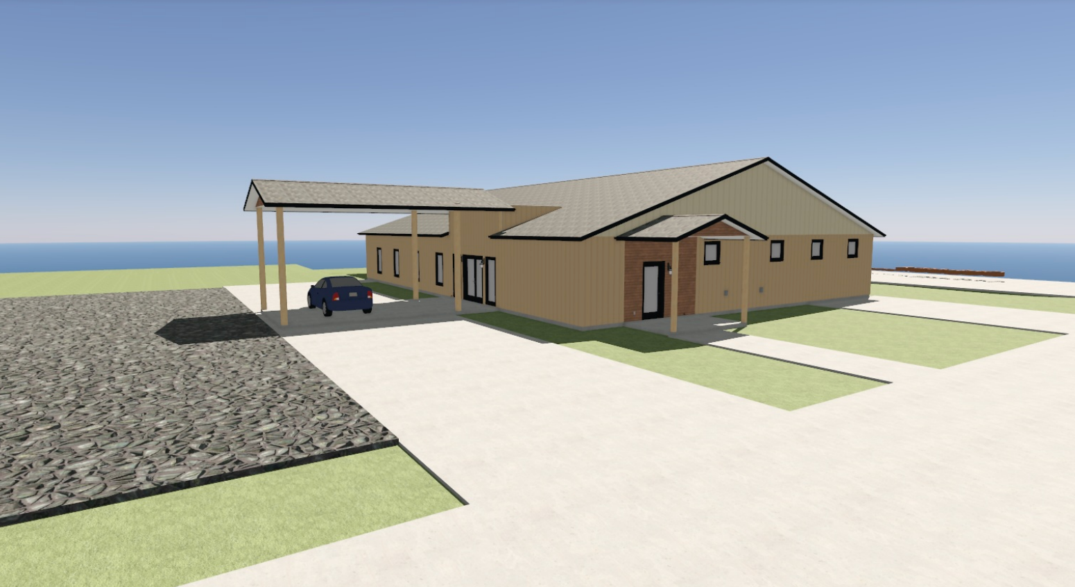An artist 's impression of a house with a carport