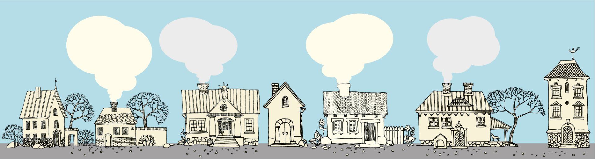 graphic image of houses with steam rising from the chimneys