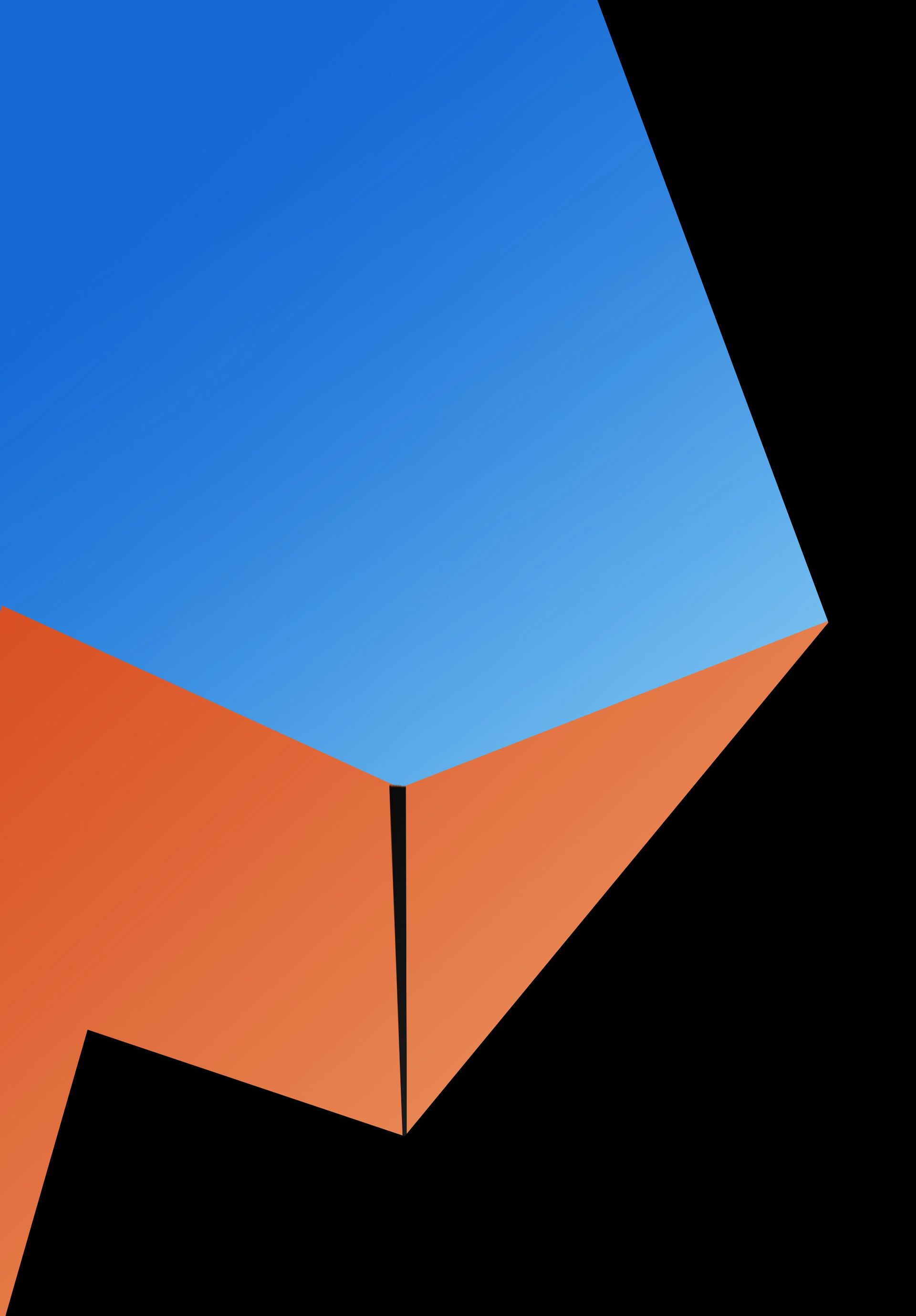 Blue sky and orange geometric shapes against a black background.