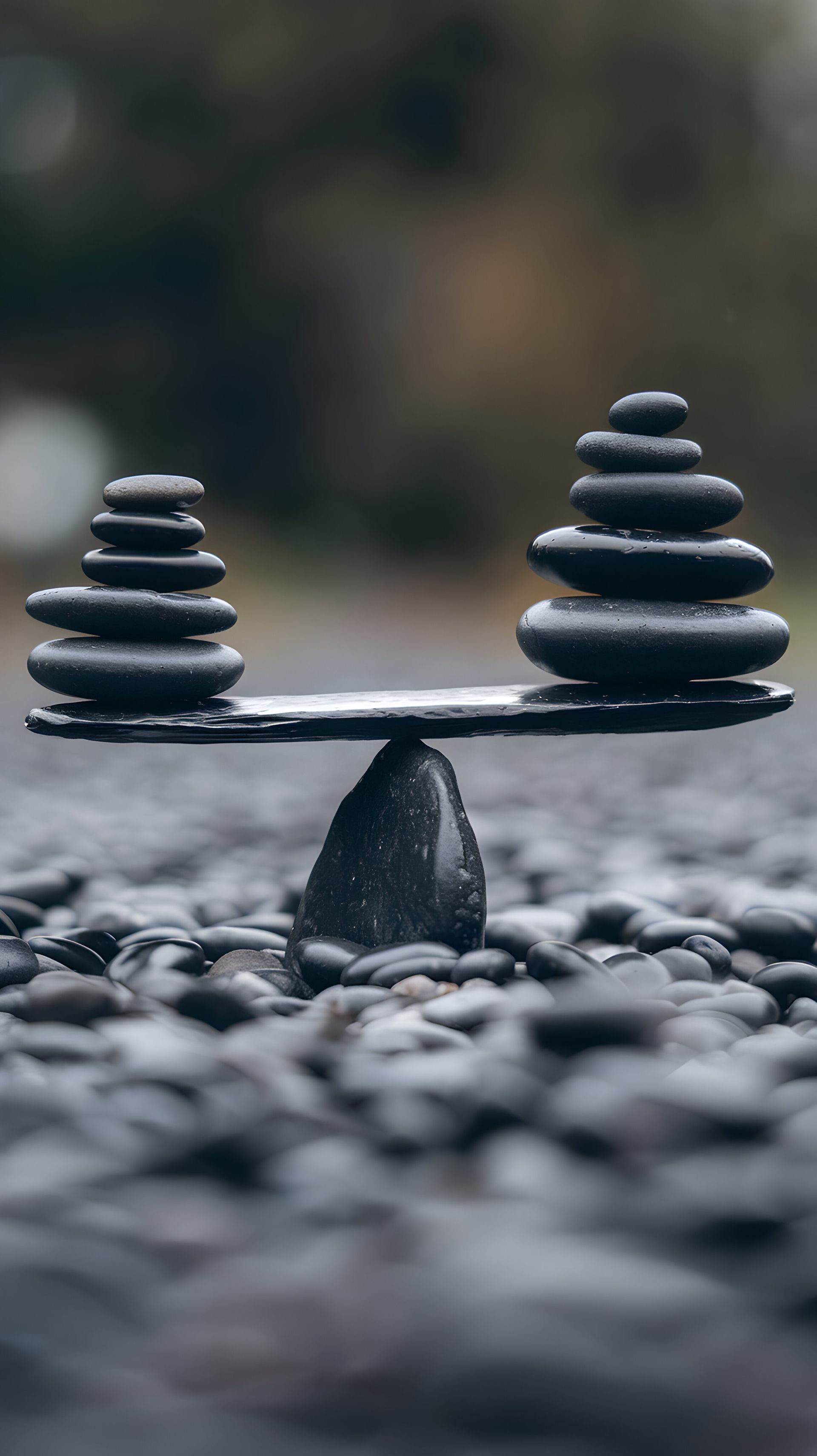 Stacks of balanced stones on a rocky surface, forming a balanced scale.