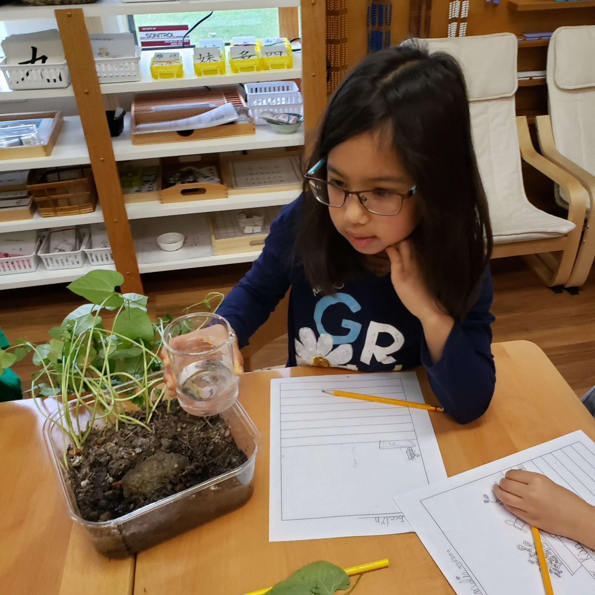 Child working with plants
