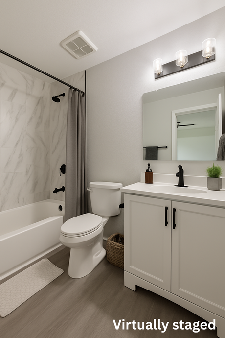 Virtually staged primary bathroom