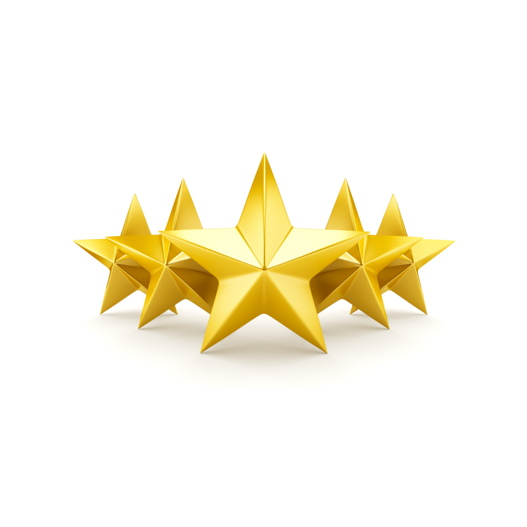 5 gold stars on a white background