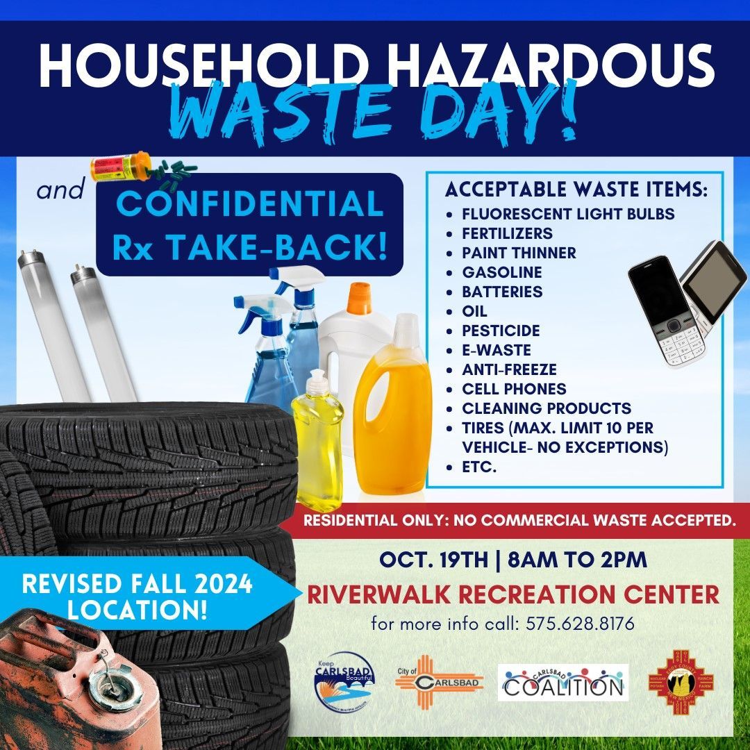 Flyer for the Household Hazardous Waste Day on October 1th. Event from 8am to 2pm. For information call 575-628-8176.