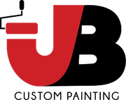 A red and black logo for jb custom painting