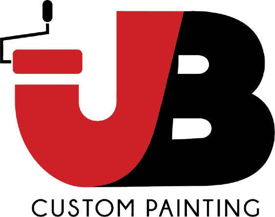 A red and black logo for jb custom painting