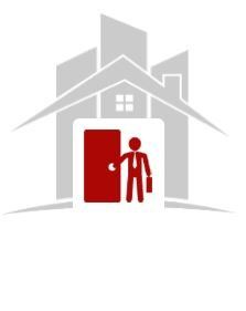 house icon with person opening front door