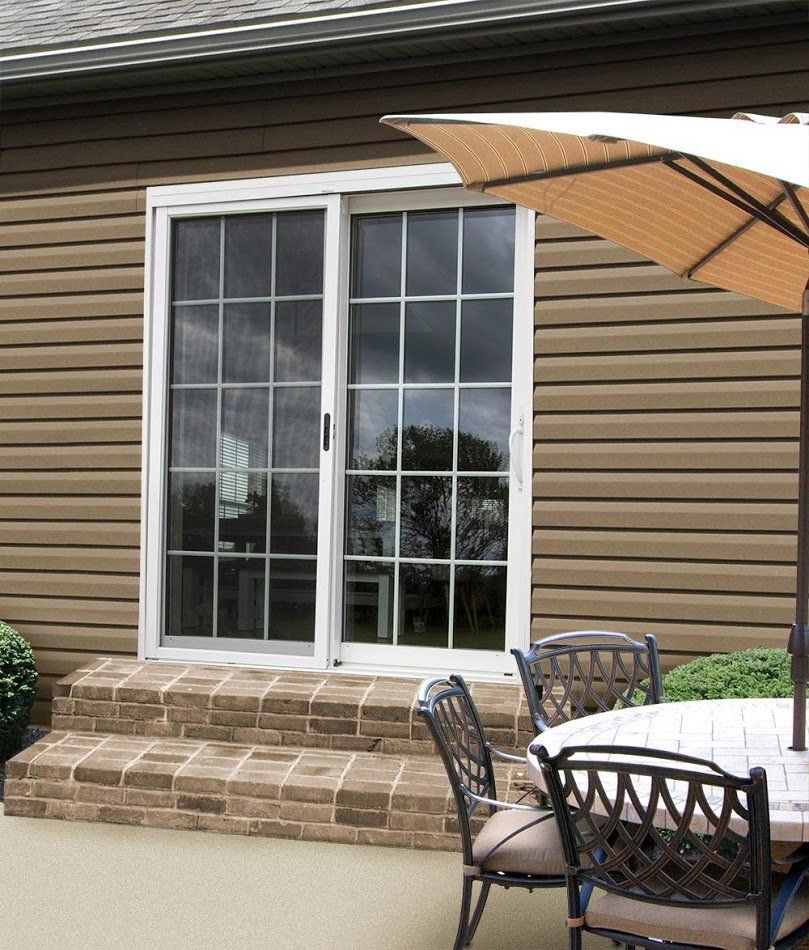 white sliding patio doors with window panels