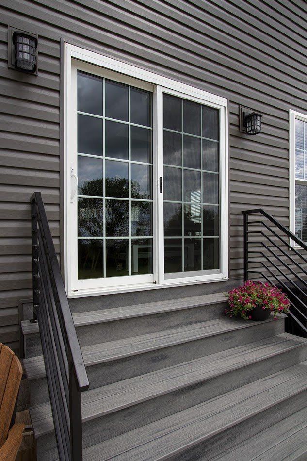 double patio doors leading to outdoor stairs