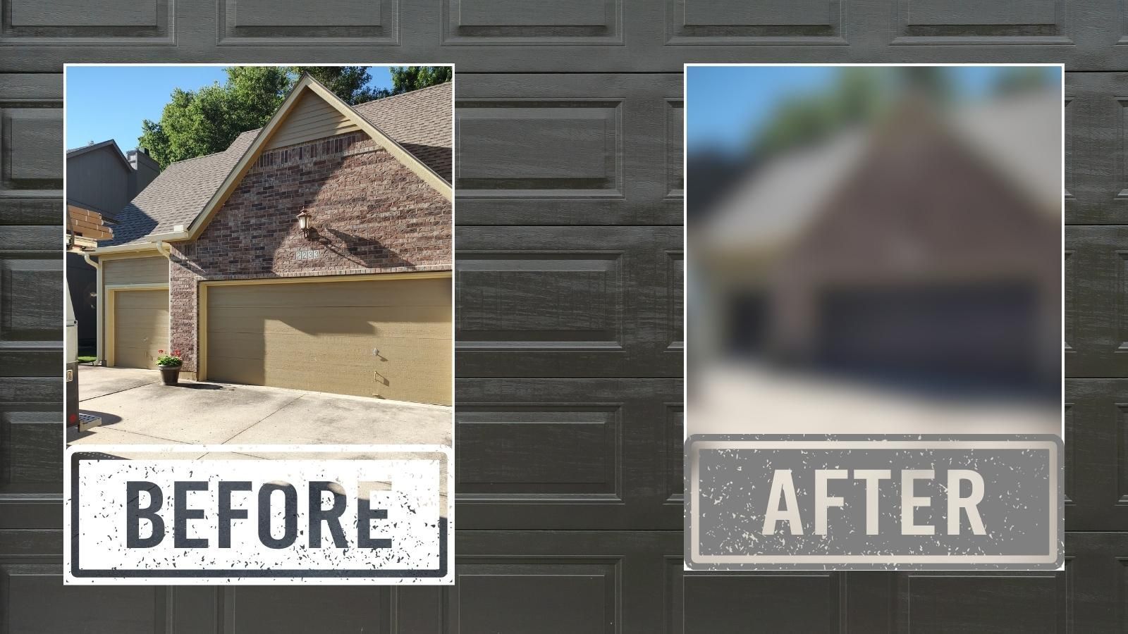 A before and after picture of a garage door