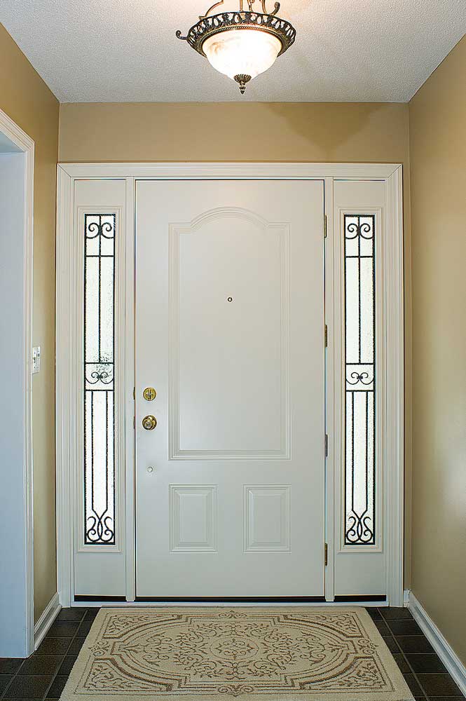 white recessed panel decorative front door with decorative glass accents