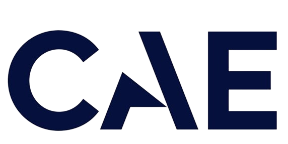 A blue cae logo on a white background