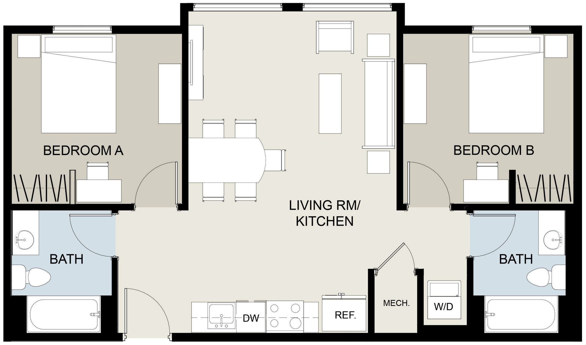 UNIT 2F  2-Beds, 2-Baths