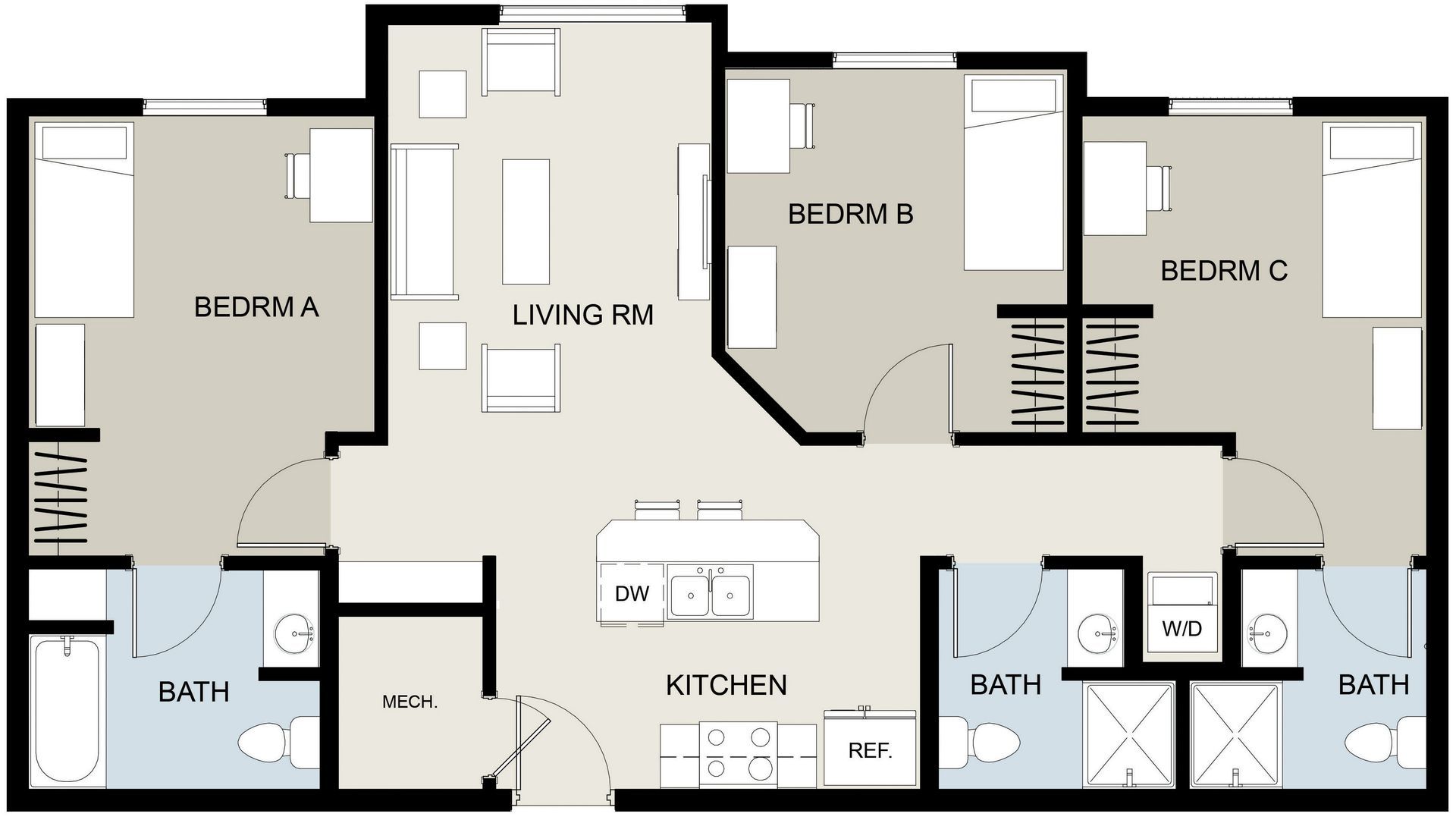 UNIT 3A  3-Beds, 3-Baths