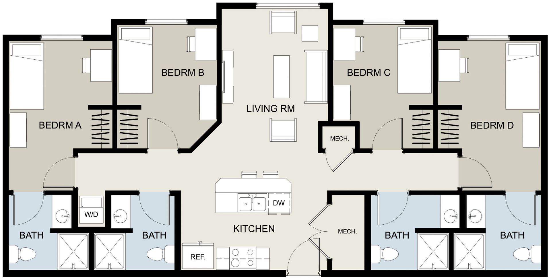 UNIT 4B  4-Beds, 4-Baths