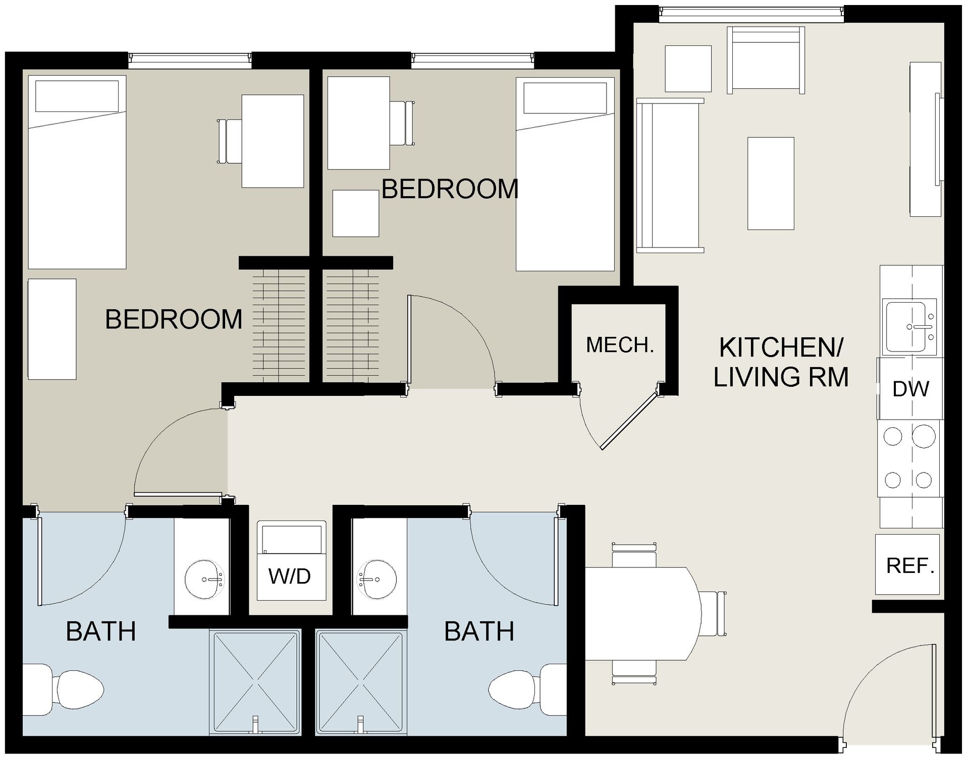 UNIT 2H  2-Beds, 2-Baths