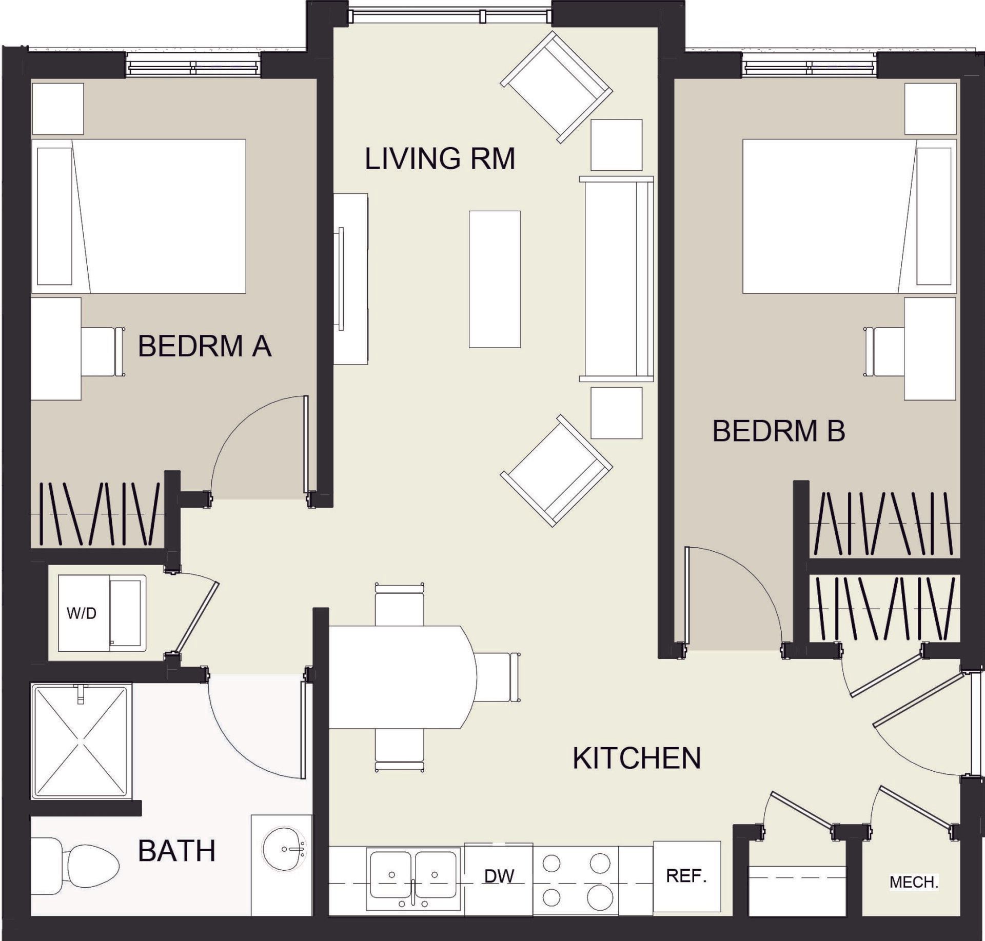 UNIT 2B  2-Beds, 1-Bath