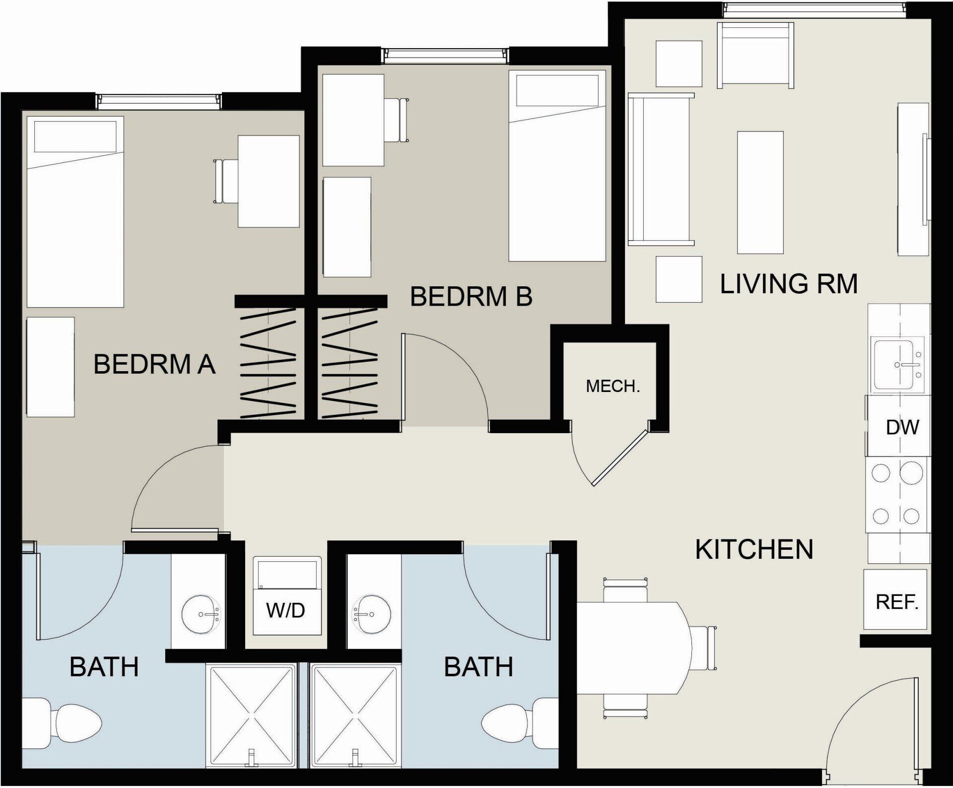 UNIT 2E  2-Beds, 2-Baths