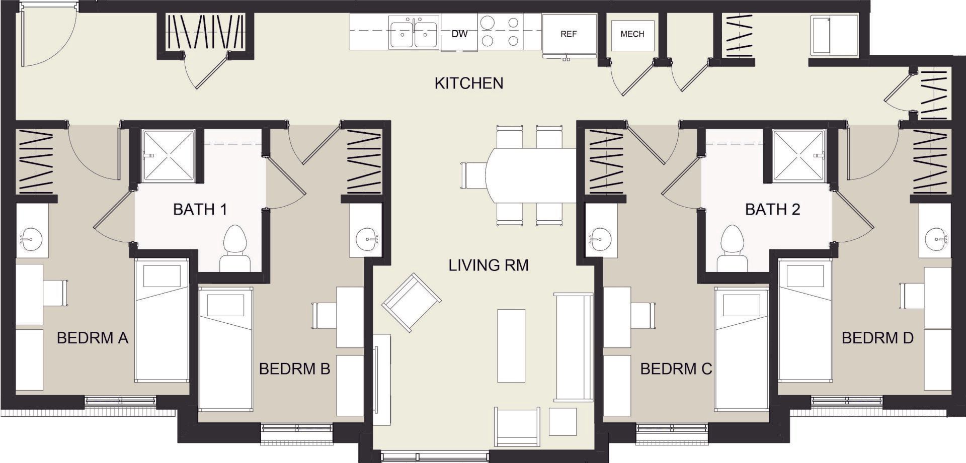 UNIT 4A  4 Bed, 2 Baths
