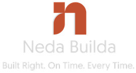 Logo for Neda Builda with a stylized orange 