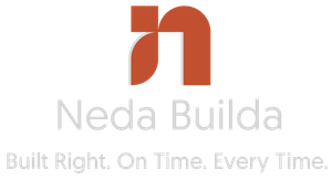 Logo for Neda Builda with a stylized orange 