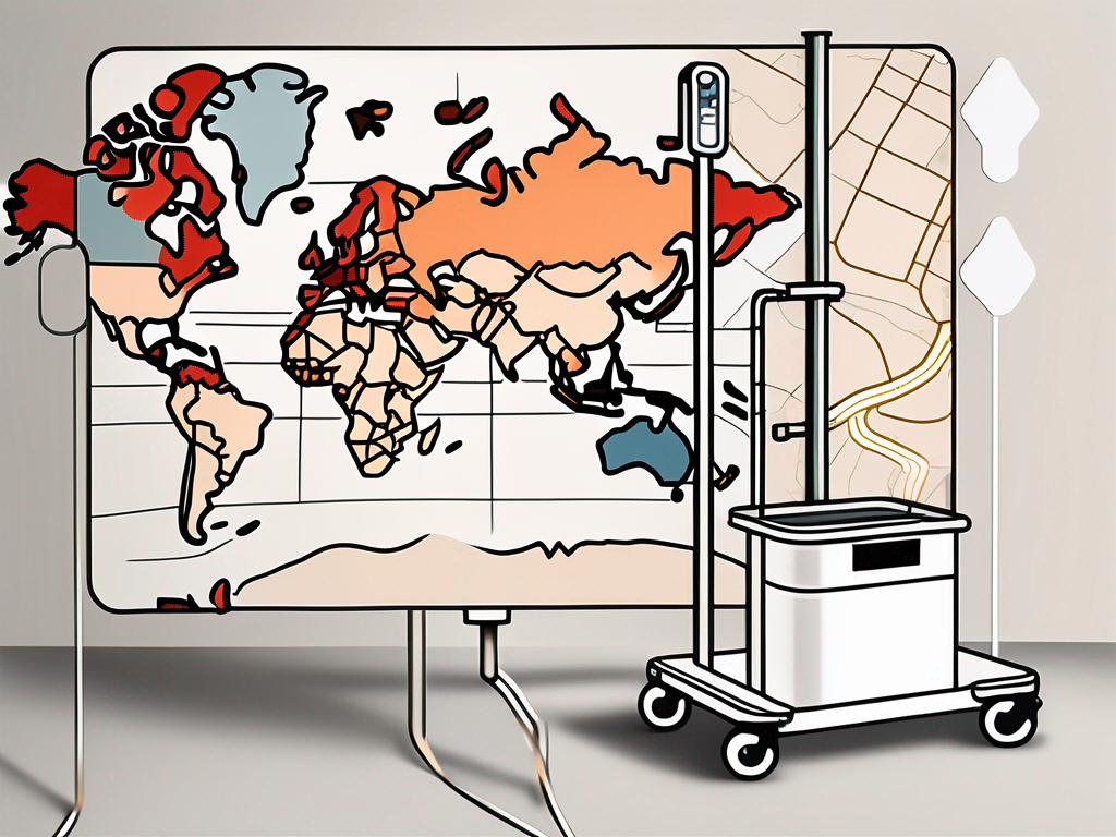 A drawing of a cart next to a map of the world