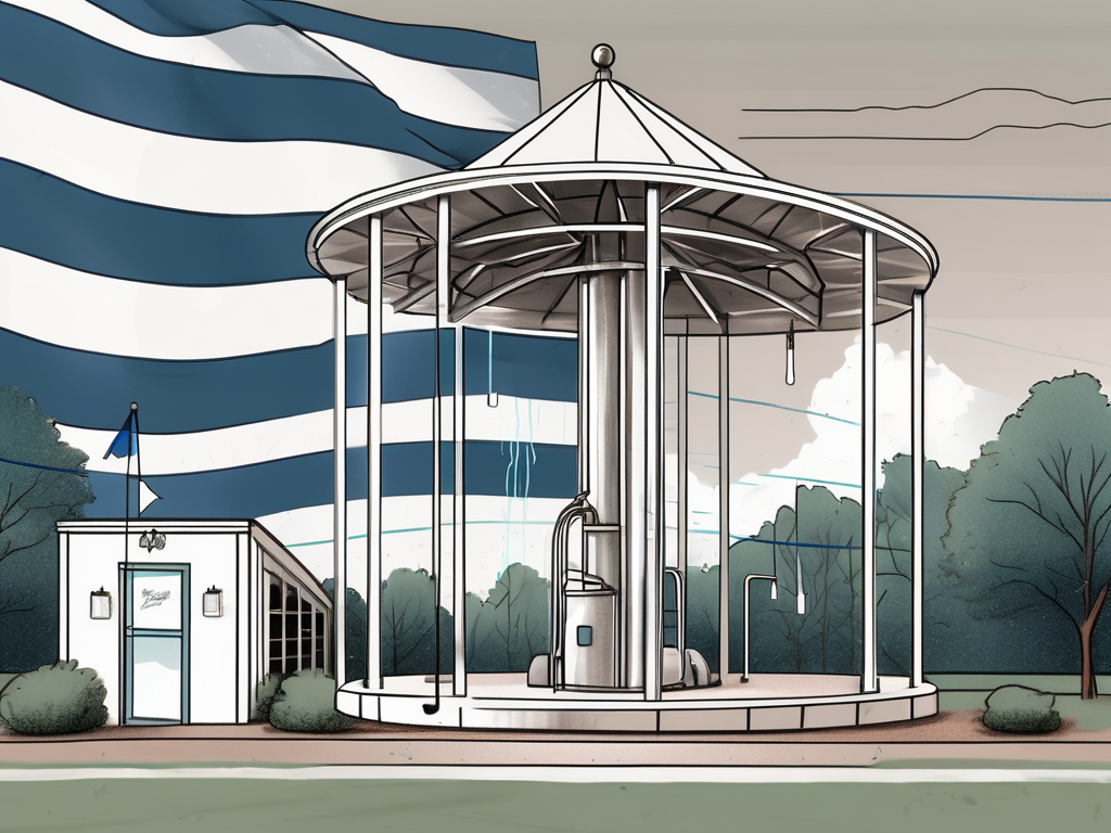 A drawing of a merry go round with an american flag in the background