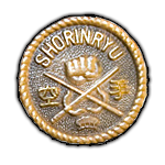 A gold coin with a fist and crossed swords on it.