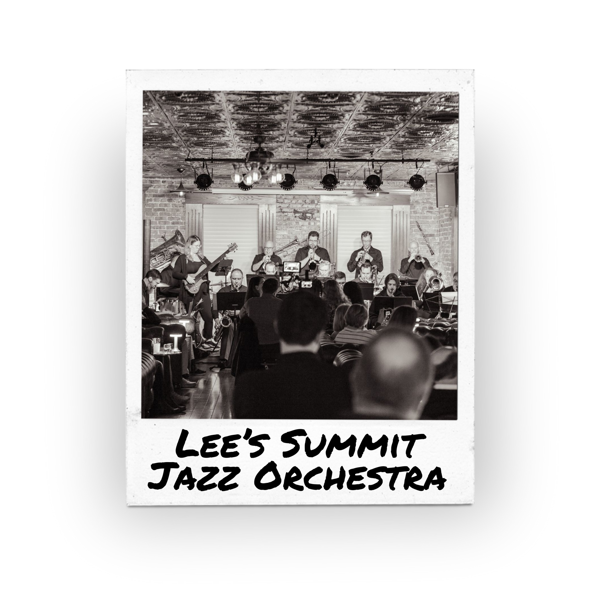 A black and white photo of lee 's summit jazz orchestra