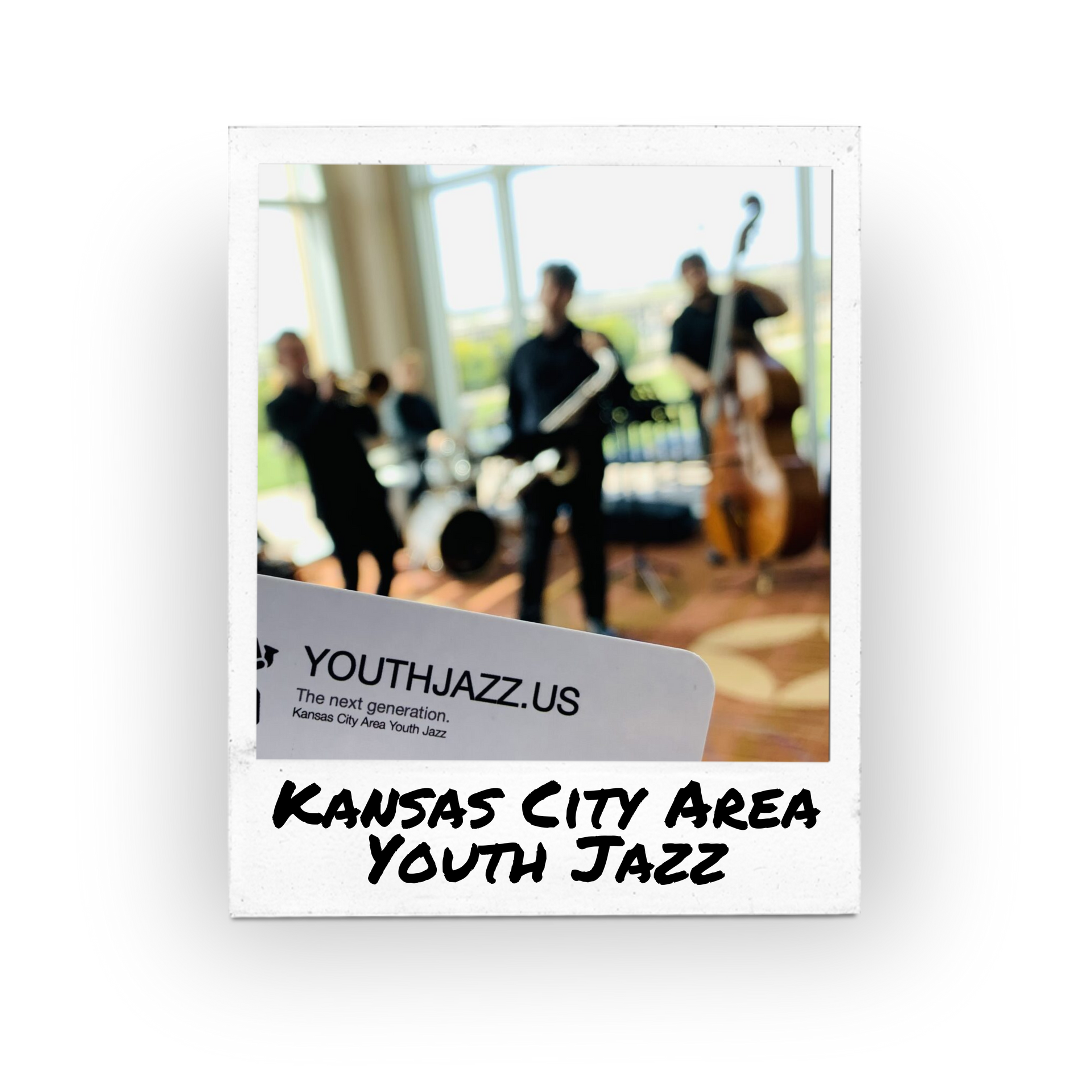 A kansas city area youth jazz poster with a band in the background