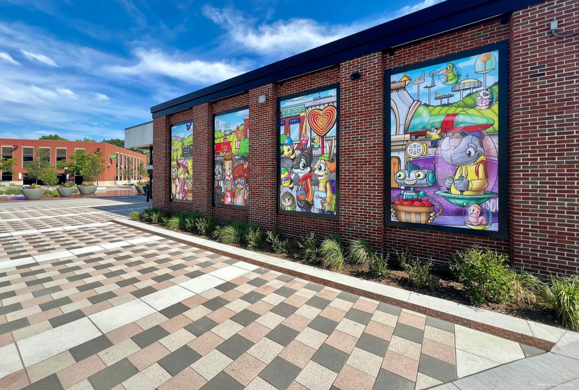 Colorful mural wall at Green Street Market featuring local community artwork in Lee's Summit