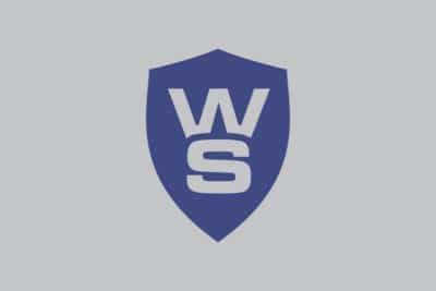 A blue shield with the letter w on it