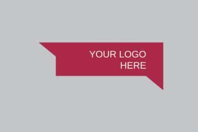 A red speech bubble with the words `` your logo here '' on a gray background.