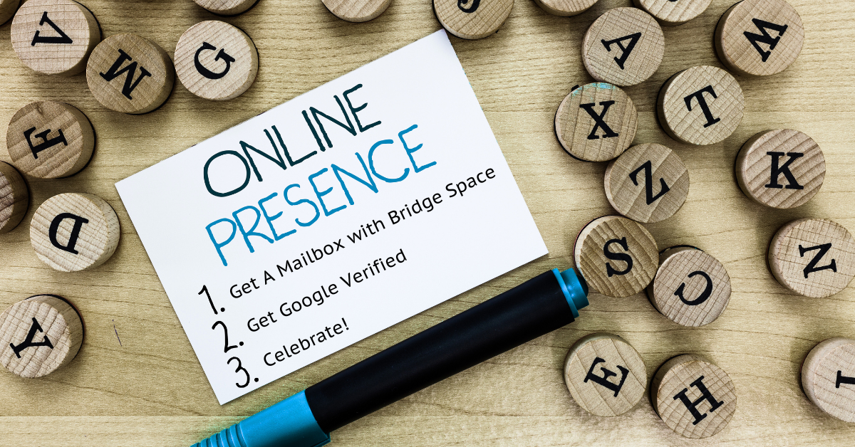 A card displaying steps to build an online presence with Bridge Space in Lee’s Summit