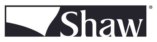 a black and white logo for shaw on a white background .