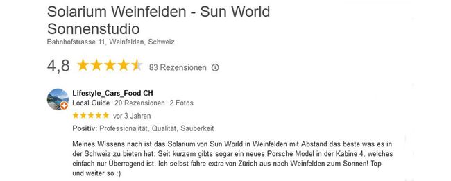 Google Kundenbewertung für Standort Weinfelden