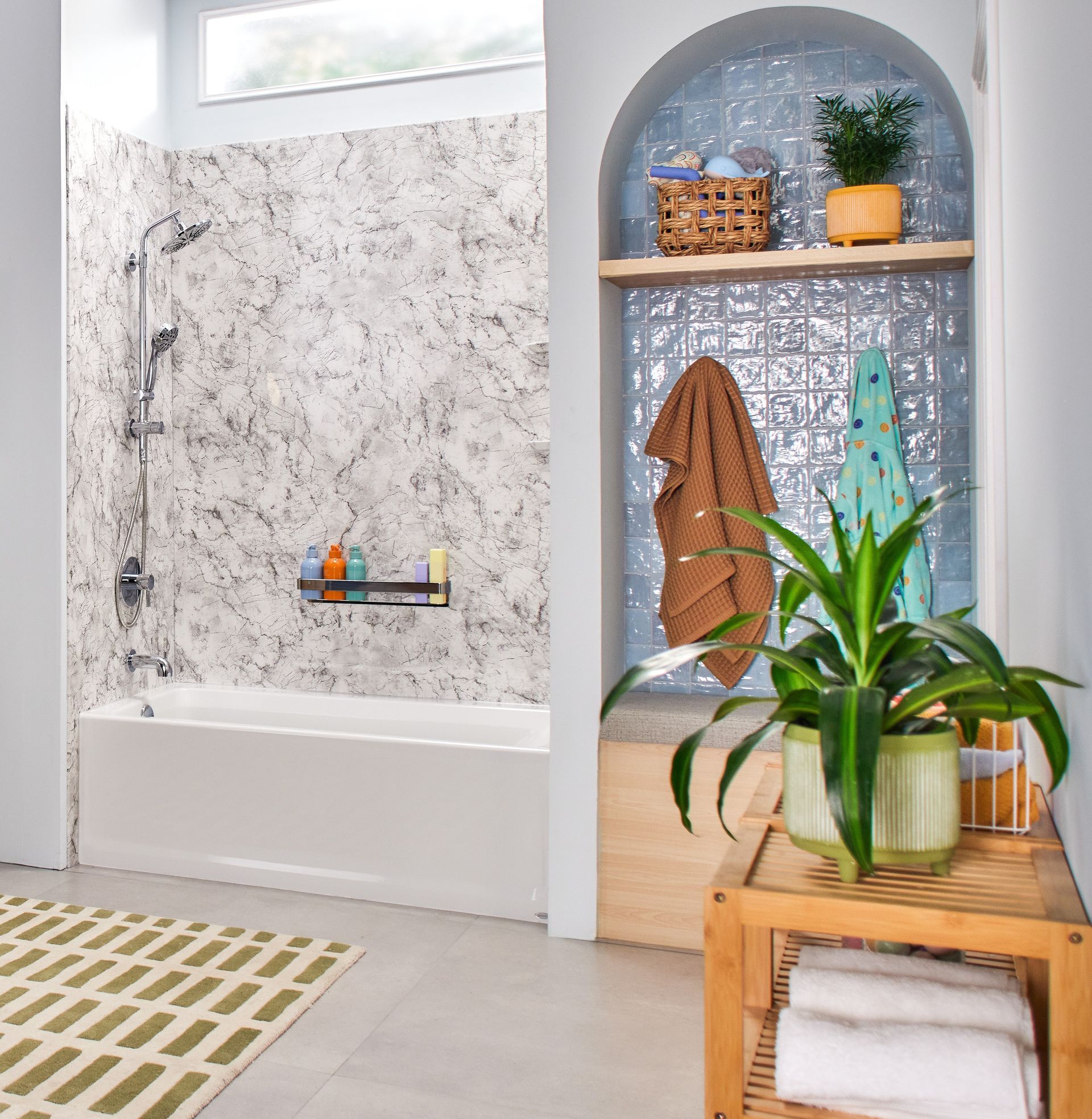 Gray Themed Bathroom with Tub Shower Combination — Moline, IL — Midwest Bath Co.
