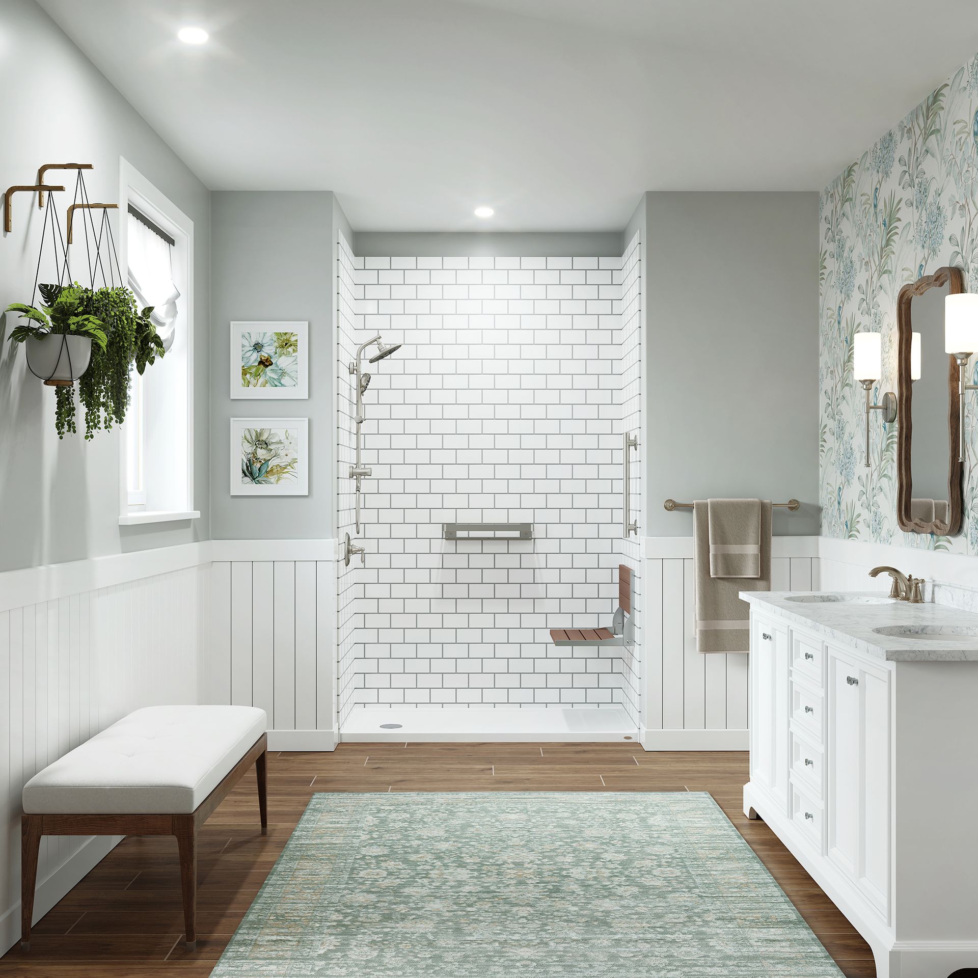 Expert bathroom remodeler installing new fixtures during a bathroom remodeling project. Expert bathroom remodeler installing new fixtures during a bathroom remodeling project.